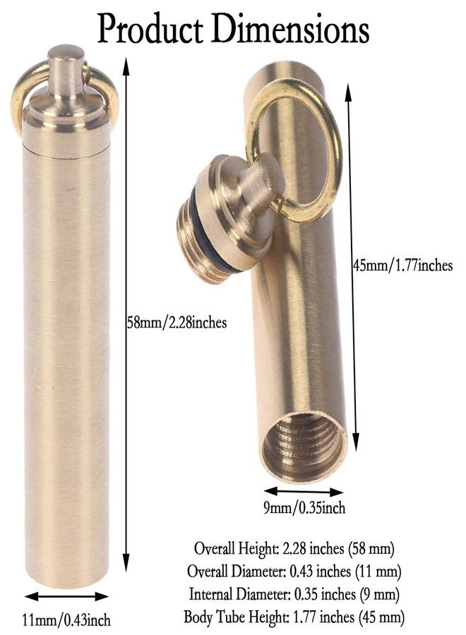 EORTA 2 Pieces Mini Pill Fob Portable Keyring Boxes Waterproof Brass Bottles Medicine Case Dispenser Tablet Container Single Chamber Holder for Travel Outdoor Sports, Golden - Image 2